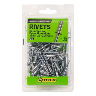 Otter 4.8 x 9.5mm Countersunk Open Aluminium Rivets - 100 Pack