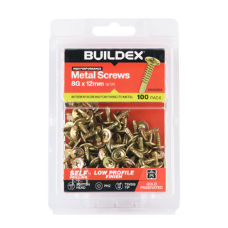 Buildex 8G x 12mm Gold Passivated Sheet Metal Screws - 100 Pack