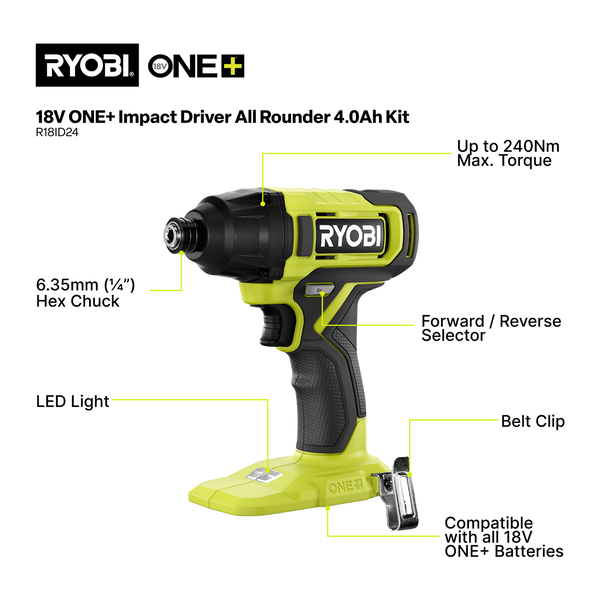 Ryobi 18V ONE+ Impact Driver All Rounder Kit R18ID24