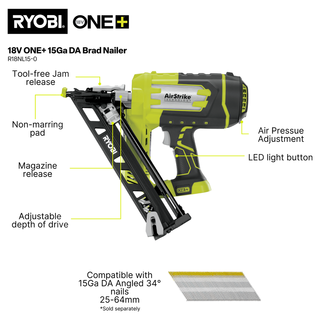 Ryobi 18V ONE+ 15GA DA Brad Nailer - Tool Only - Image 3 of 7