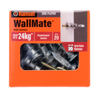 Ramset Zinc WallMate Plasterboard Anchor with screws – 20 Pack