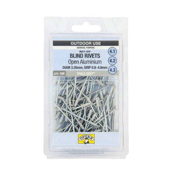 Otter Shale Grey® 3.2 x 0.8-4.8mm Multi-Grip Open Aluminium Blind Rivets - 100 Pack