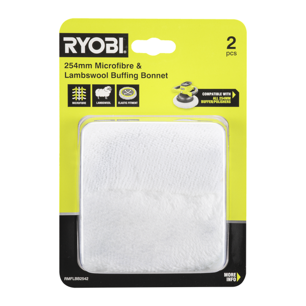Ryobi 254mm 2 Piece Lambswool and Microfibre Buffing Bonnet Set RMFLBB2542