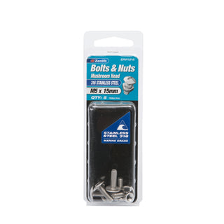 Zenith M5 x 15mm Stainless Steel Mushroom Head Bolts And Nuts - 5 Pack