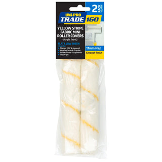 UNi-PRO Trade 160mm Yellow Stripe Fabric Roller Cover 2 Pack 11mm Nap