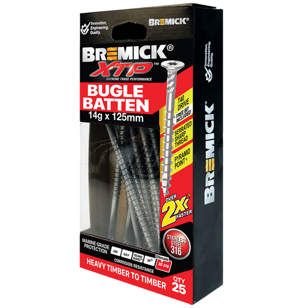 Bremick XTP 14g x 125mm T40 Stainless Steel 316 Bugle Batten - 25 Pack